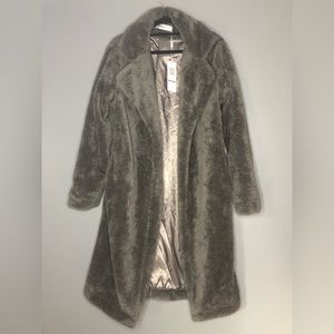 Angashion Women's Fuzzy Fleece Lapel Open Front Long Cardigan Coat Faux Fur NWT